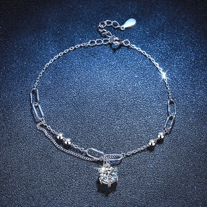 Bracelet élégant en argent s925 avec moissanite d'un carat et perles polies pour femme