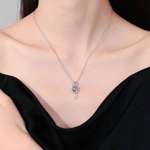 S925 sterling silver musical note necklace with a sparkling 1-carat moissanite pendant