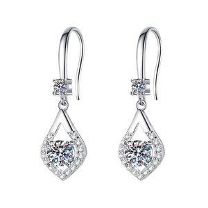 Elegant s925 sterling silver drop earrings with 1 carat moissanite and diamond accents