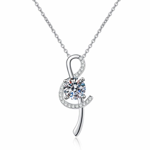 Elegant S925 sterling silver musical note necklace with 1 carat sparkling moissanite stone