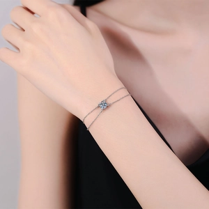 Bracciale a doppio strato in argento S925 con pietra di moissanite da 1 carato a 4 griffe