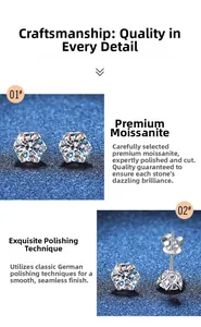Macro detail of S925 sterling silver moissanite stud earrings with classic six-prong setting