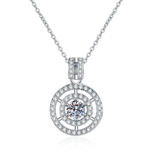 S925 sterling silver necklace with a D color moissanite pendant on white background