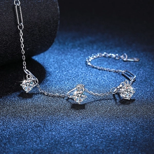 S925 Sterling Silver Moissanite Bracelet featuring 1.5 Carat D Color stones with paperclip links