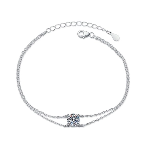 Bracciale a doppio strato in argento sterling S925 con moissanite rotonda incastonata a griffe