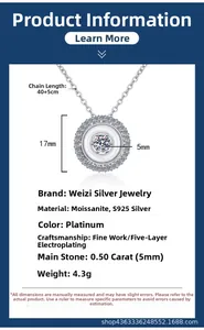 S925 sterling silver necklace detail with 17mm geometric moissanite pendant specs
