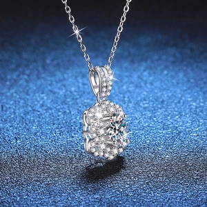 S925 sterling silver necklace with 1ct oval moissanite in flower bud pavé setting