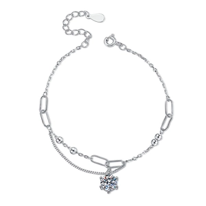 Bracelet en argent sterling S925 avec moissanite 1ct couleur D et chaîne à maillons