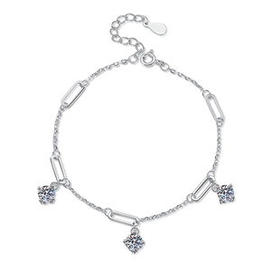 S925 sterling silver bracelet featuring three 1.5 carat Moissanite stones with adjustable chain