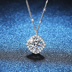 925 Sterling Silver Moissanite Necklace Round Halo Pendant Necklace For Women Luxury High Carbon Stone Commute Jewelry