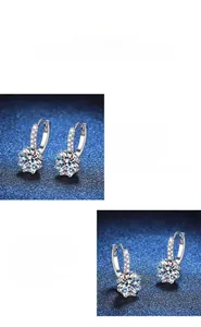 Detail of S925 sterling silver hoop earrings with 2 carat round brilliant Moissanite