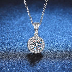 925 Sterling Silver Moissanite Pendant Necklace For Women Round Halo Moissanite Jewelry Electroplated Cross Chain Necklace