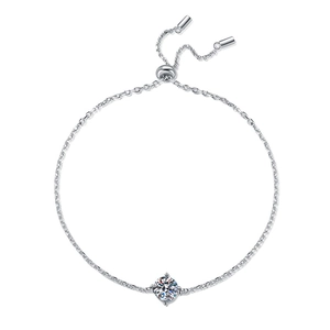 Elegant S925 sterling silver bracelet with a four-prong set round brilliant moissanite stone