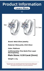 Dettagli orecchini in argento S925 con Moissanite da 50pt e diametro esterno di 13,5 mm