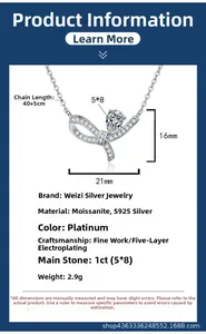 Spécifications du collier noeud en argent S925 avec pendentif moissanite de 1ct