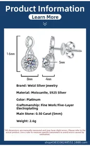 Détails des boucles d'oreilles infini en argent 925 avec moissanite de 1 carat et mesures
