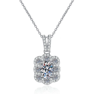 S925 sterling silver necklace featuring an oval moissanite pendant in a floral setting