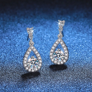 Elegant S925 sterling silver drop earrings with moissanite and teardrop halo design