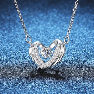 S925 Sterling Silver Moissanite Dancing Heart Wing Necklace With GRA Certificate Moissanite Pendant Jewelry For Women Gift