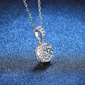 S925 sterling silver halo necklace featuring a 1 carat moissanite pendant on a fine chain