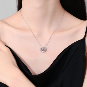 Elegant S925 sterling silver moissanite dancing stone pendant necklace on a model