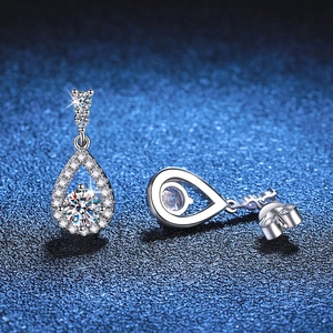Teardrop S925 sterling silver stud earrings with sparkling round moissanite accents