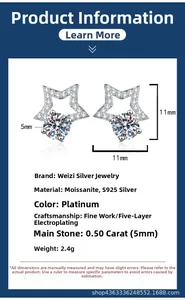 Detail specifications of S925 sterling silver star stud earrings with moissanite stones