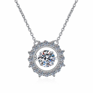 Elegant S925 sterling silver dancing moissanite pendant necklace with halo design
