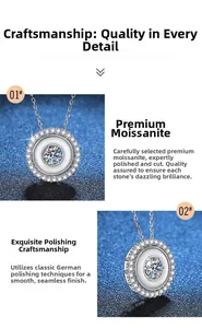 Macro shot of S925 silver necklace with white shell inlay and sparkling moissanite pendant
