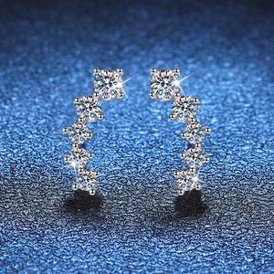 Elegant S925 sterling silver curved earrings with brilliant round moissanite stones