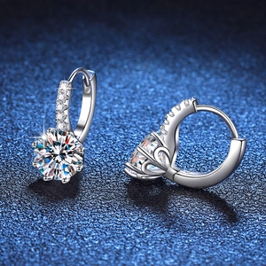 Elegant S925 sterling silver hoop earrings with 2 carat D color moissanite stones