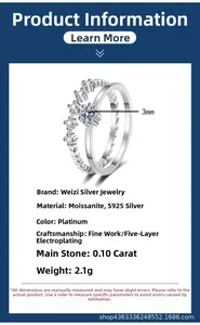 Macro del set di anelli in argento S925 e moissanite con motivi a onde e dettagli da 0,1ct