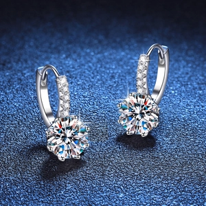 Elegant S925 sterling silver hoop earrings with 2 carat round moissanite in six-prong setting
