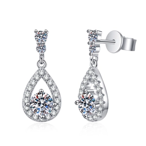 Elegant S925 sterling silver pear halo moissanite stud earrings with a polished finish