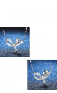 Détail du collier nœud en argent S925 avec pendentif en moissanite brillante en goutte