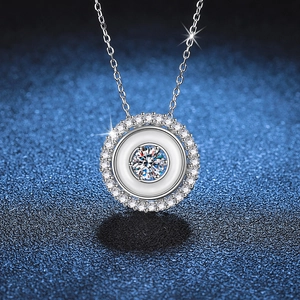 925 Sterling Silver Moissanite Necklace Geometric Double Circle Halo Pendant Shell Inlaid Rhinestone Necklace For Women