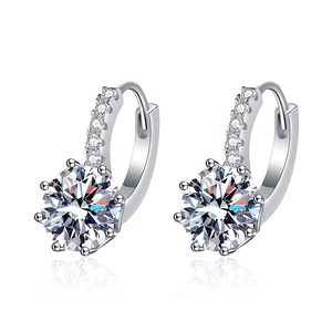 S925 sterling silver 2 carat moissanite hoop earrings with classic six-prong setting