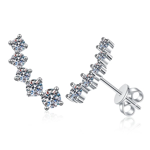Elegant s925 silver moissanite stud earrings featuring a curved five-stone diamond design