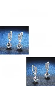 Detailed view of S925 sterling silver moissanite earrings with premium German polishing