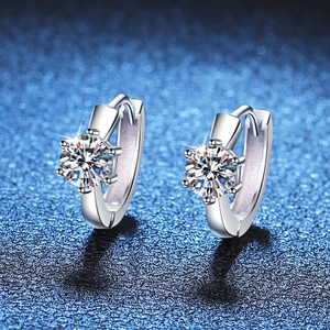 Orecchini a Cerchio in Argento Sterling 925 con Moissanite per Donna Colore D Taglio Rotondo a Sei Griffe Gioielli