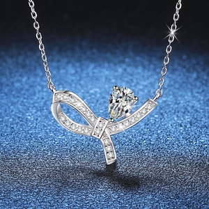 Collier Pendentif Nœud en Argent Sterling 925 Moissanite pour Femme Luxe Goutte d'Eau Moissanite Bijoux de Cou