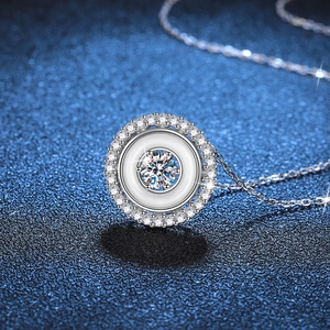 S925 sterling silver necklace with natural white mother of pearl and moissanite halo pendant