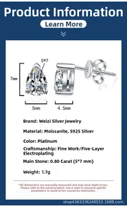Detailed view of pear cut 0.8ct moissanite stud earrings in s925 sterling silver