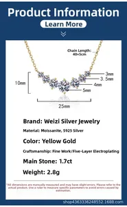 Detailed product specifications for the 1.7ct gold-plated moissanite and s925 silver necklace