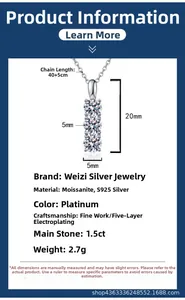 Macro detail of 1.5ct Moissanite pendant with s925 silver specs and dimensions