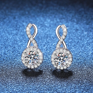 Boucles d'Oreilles Clous en Argent Sterling 925 Infini Moissanite pour Femme Couleur D Rond Halo Strass Boucles d'Oreilles Bijoux Cadeau