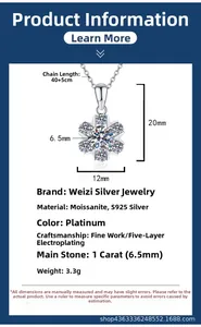 Détails macro du pendentif flocon en argent S925 avec diamants Moissanite de 1ct