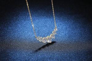 Detail of s925 silver necklace with seven graduated D-color moissanite stones