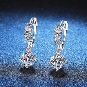 S925 Sterling Silver Moissanite Drop Earrings Sparkling D Color Round Cut High Carbon Stone Earrings For Women Wedding Jewelry