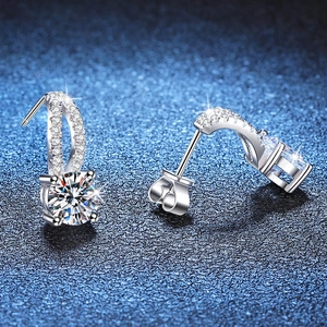 Elegant 1-carat moissanite stud earrings in silver finish with pavé set accents